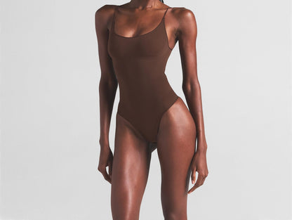 Skims Sheer Seamless Thong Bodysuit Cocoa