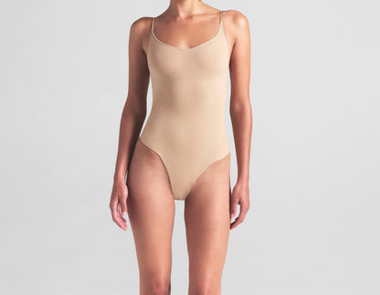Skims Sheer Seamless Thong Bodysuit Sand