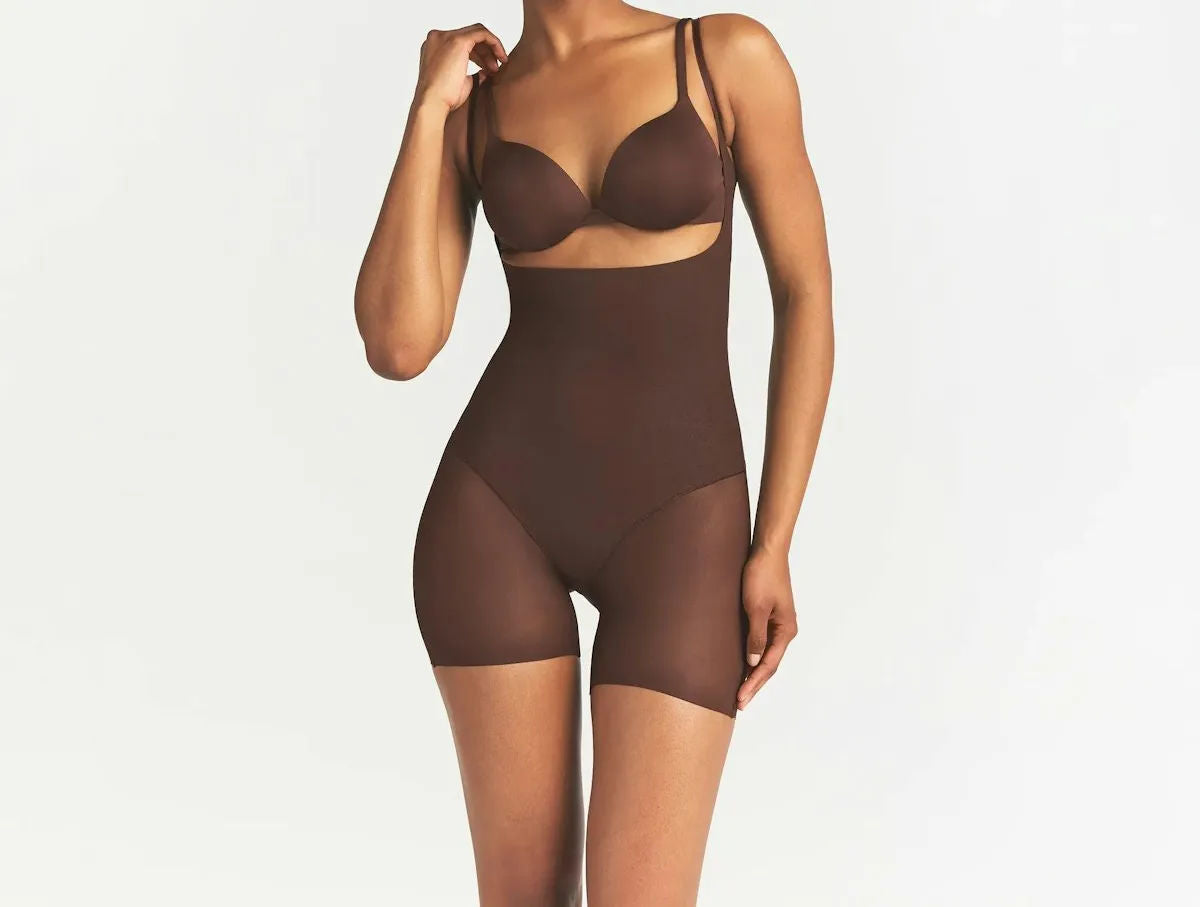 Skims Body Core Sculpt Back Smoothing Open Bust Mid Thigh Bodysuit