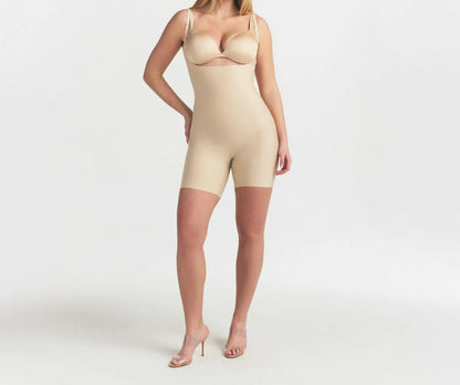 Skims Body Core Sculpt Back Smoothing Open Bust Mid Thigh Bodysuit