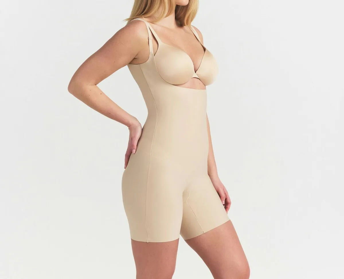 Skims Body Core Sculpt Back Smoothing Open Bust Mid Thigh Bodysuit