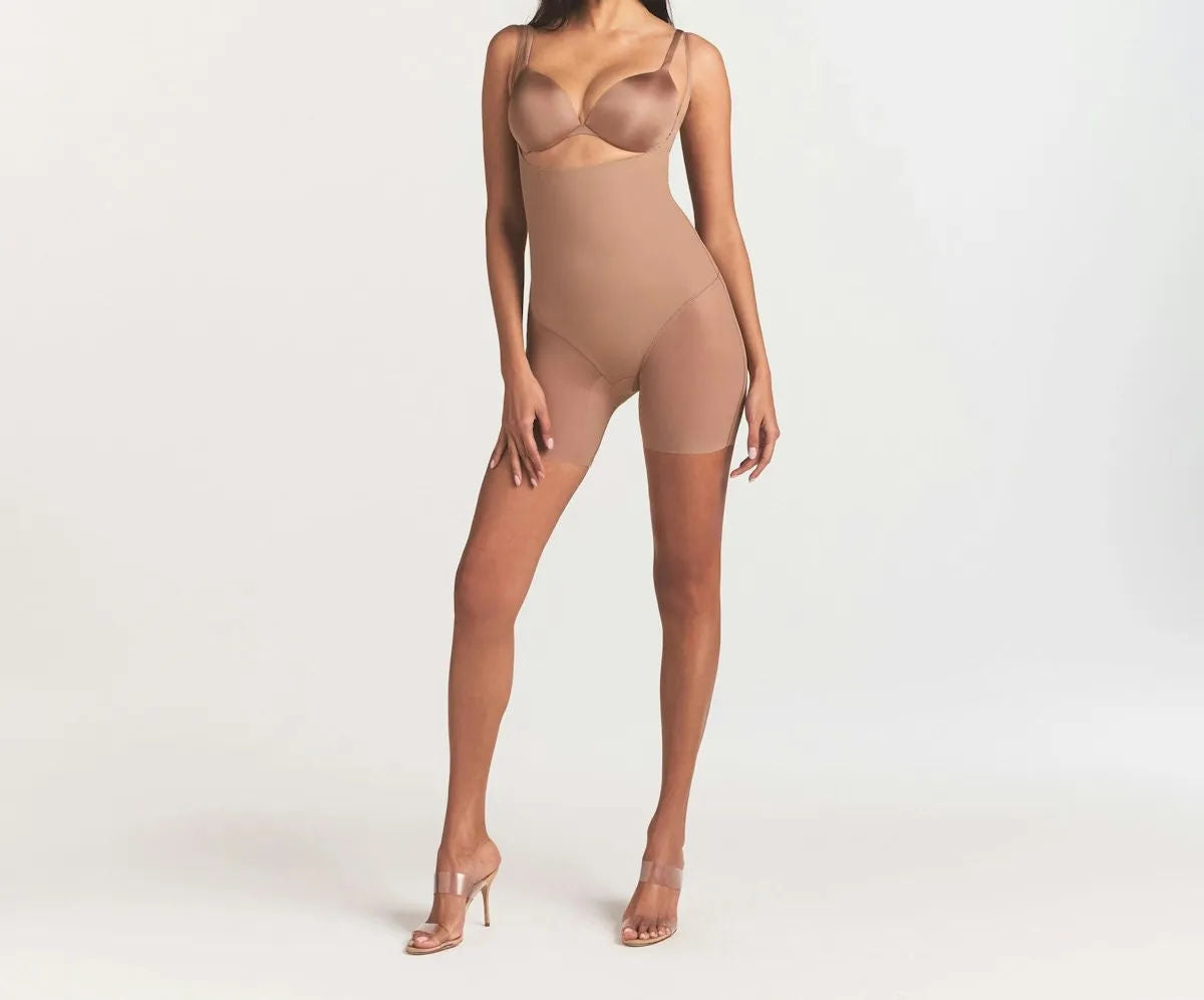 Skims Body Core Sculpt Back Smoothing Open Bust Mid Thigh Bodysuit