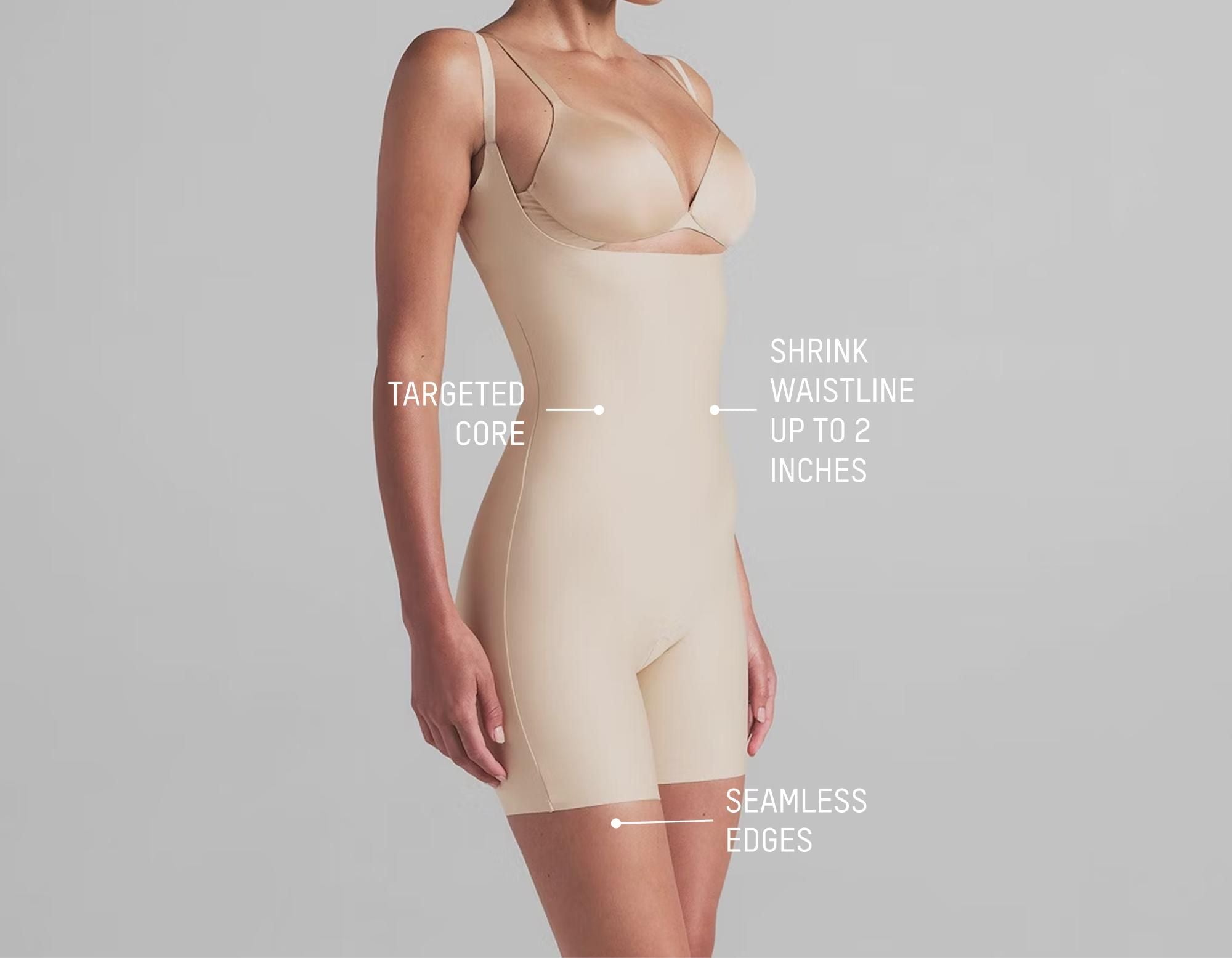 Skims Skims Body Core Sculpt Open Bust Mid Thigh Bodysuit Clay
