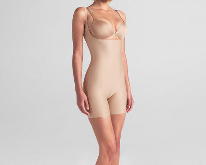 Skims Skims Body Core Sculpt Open Bust Mid Thigh Bodysuit Clay