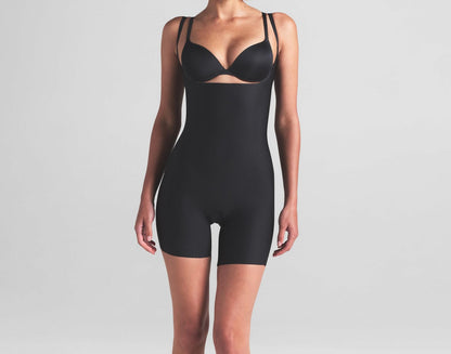 Skims Skims Body Core Sculpt Open Bust Mid Thigh Bodysuit Onyx
