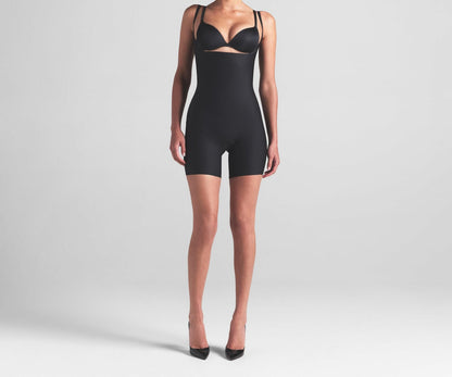Skims Skims Body Core Sculpt Open Bust Mid Thigh Bodysuit Onyx