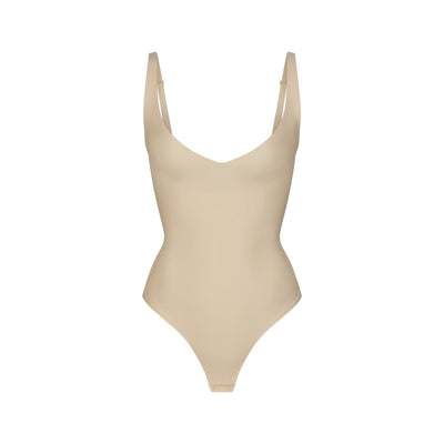 Skims Skims Body Core Sculpt Plunge Thong Bodysuit Sand
