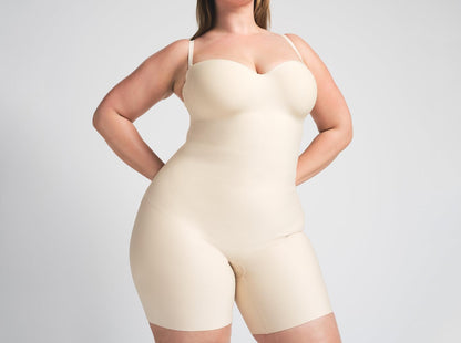 Skims Skims Body Core Sculpt Underwire Mid Thigh Bodysuit Sand