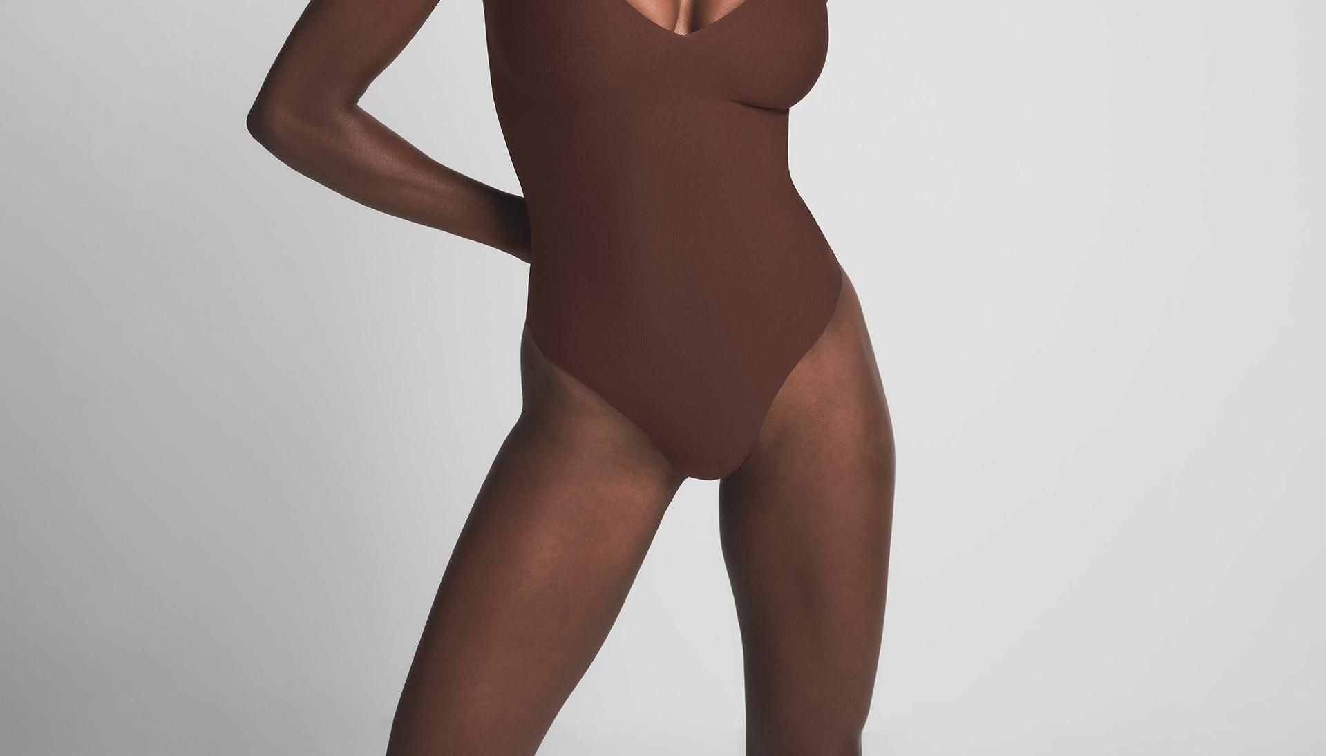 Skims Skims Body Unlined Plunge Thong Bodysuit Cocoa