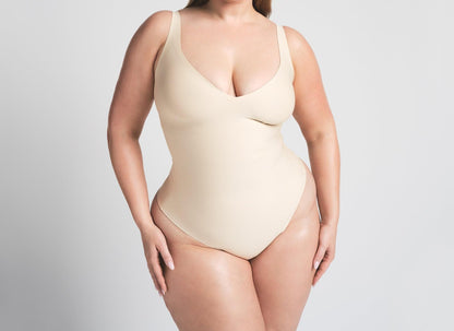 Skims Skims Body Unlined Plunge Thong Bodysuit Sand