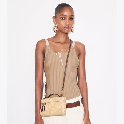 Tory Burch Slim Romy Woven Top Handle Bag Natural