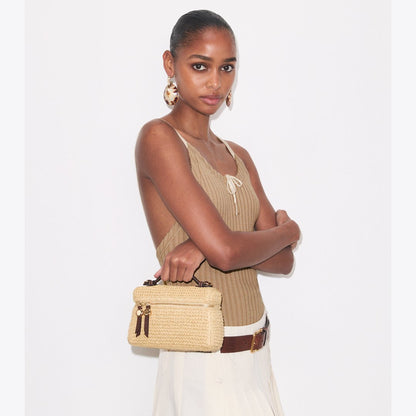 Tory Burch Slim Romy Woven Top Handle Bag Natural