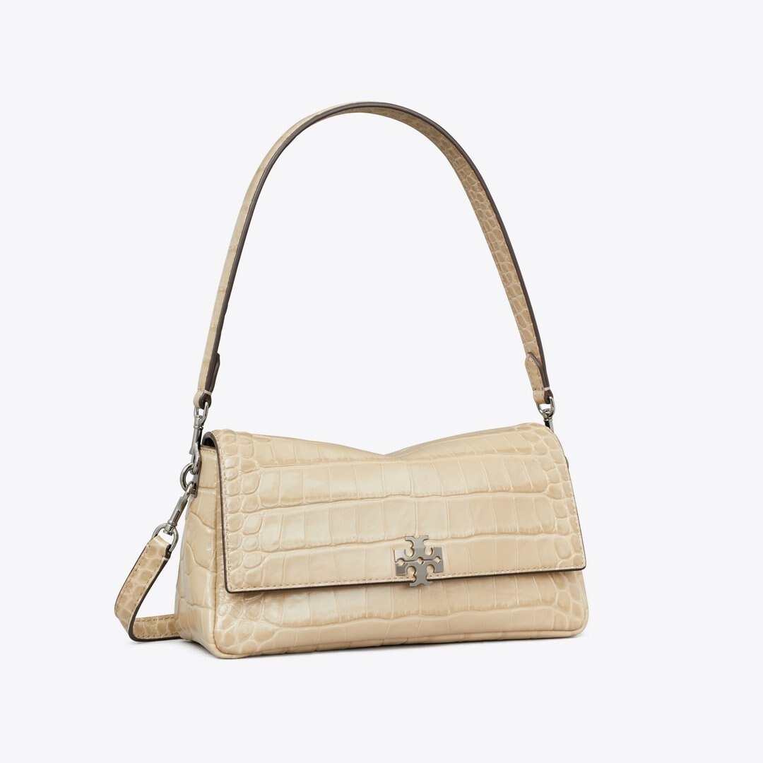 Tory Burch Small Charlie Croc-Embossed Shoulder Bag Light Hickory