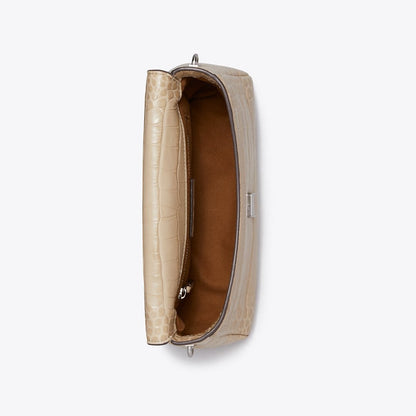 Tory Burch Small Charlie Croc-Embossed Shoulder Bag Light Hickory