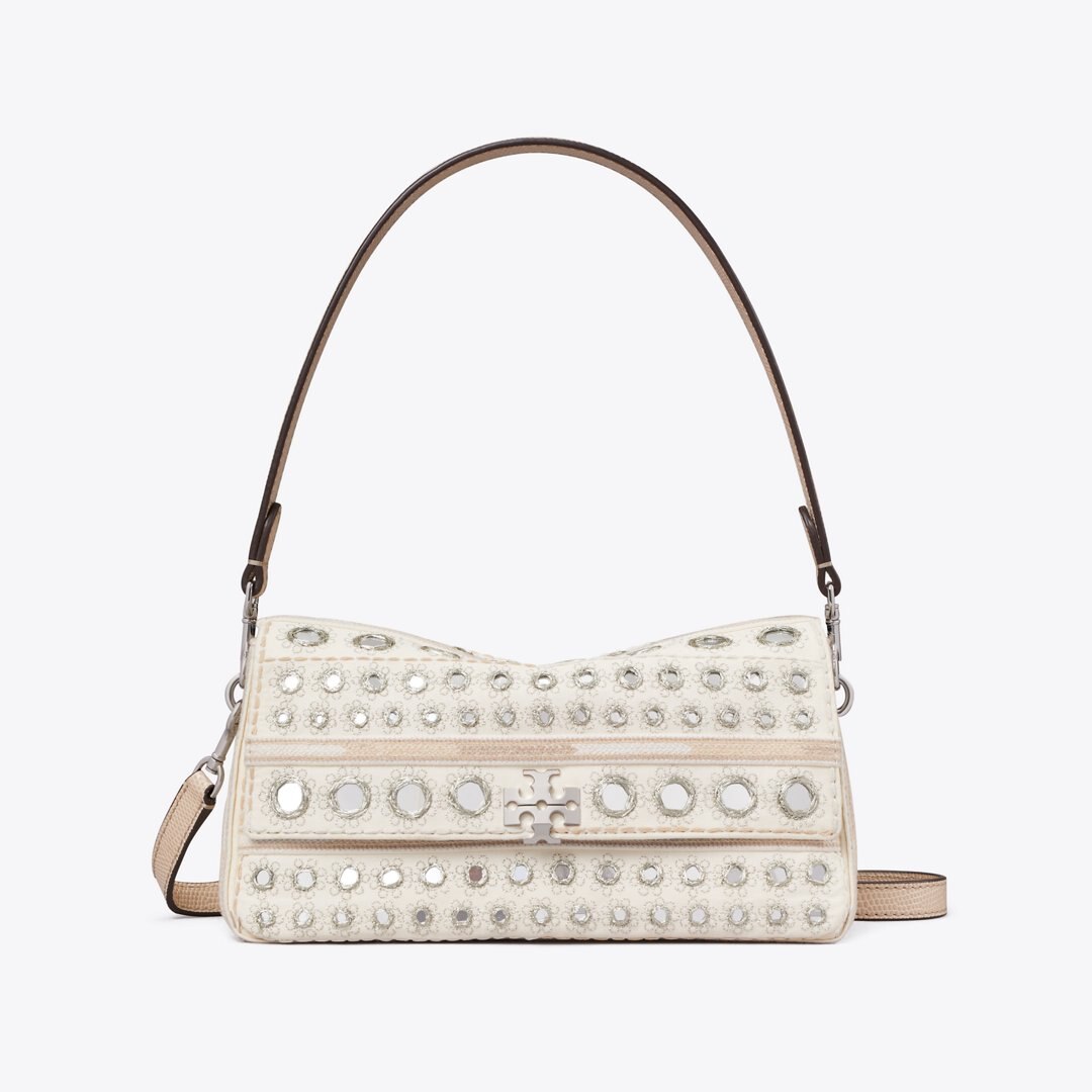 Tory Burch Small Charlie Embellished Shoulder Bag New Ivory