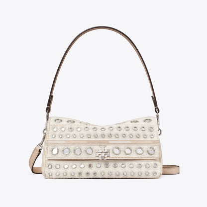 Tory Burch Small Charlie Embellished Shoulder Bag New Ivory