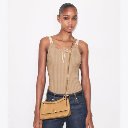 Tory Burch Small Charlie Quilted Shoulder Bag Pecan