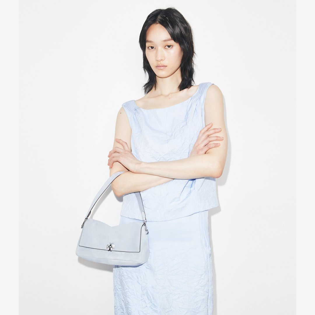 Tory Burch Small Charlie Suede Shoulder Bag Light Blue