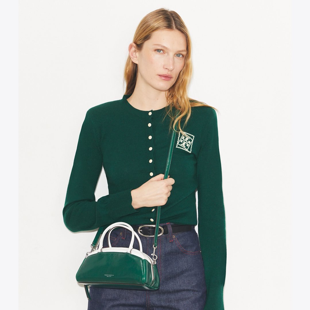 Tory Burch Small Colorblock Bowler Sapphire Green