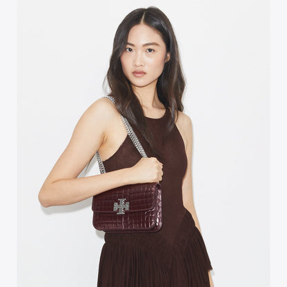 Tory Burch Small Eleanor Croc-Embossed Shoulder Bag Deep Burgundy