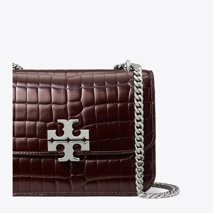 Tory Burch Small Eleanor Croc-Embossed Shoulder Bag Deep Burgundy