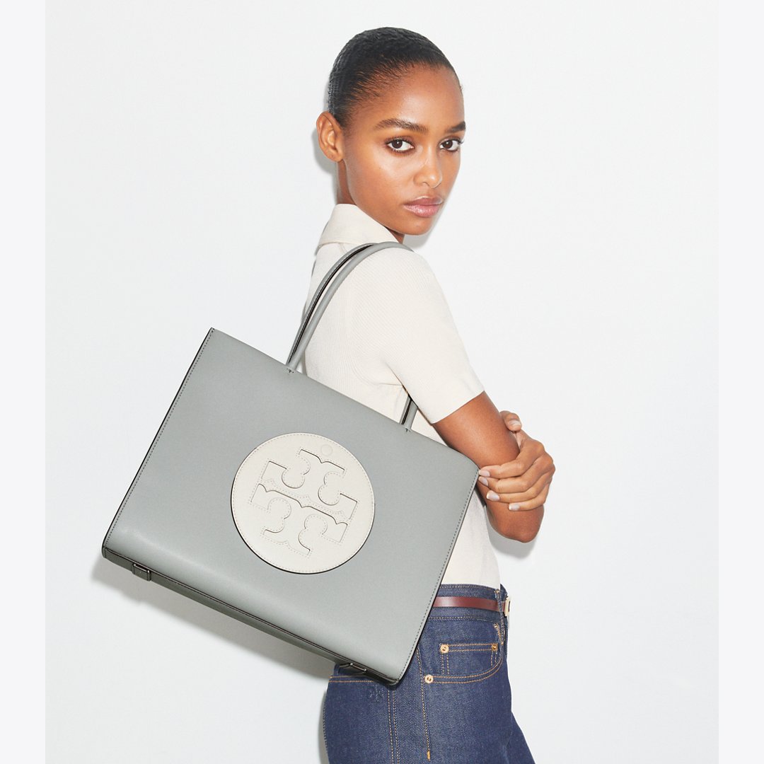 Tory Burch Small Ella Bio Color-Block Tote Light Granite / Moongaze