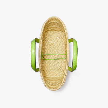 Tory Burch Small Ella Croc-Embossed Straw Basket Bright Fern