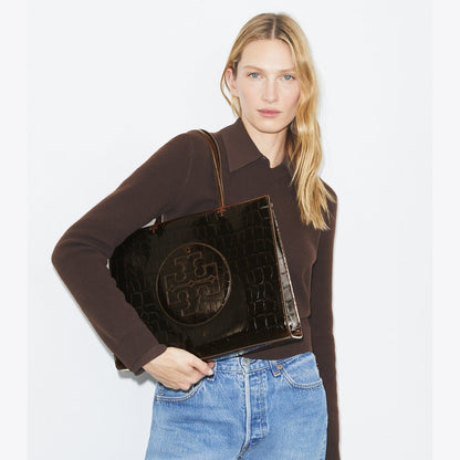 Tory Burch Small Ella Croc-Embossed Tote Brown