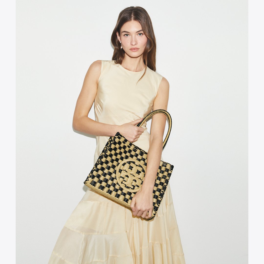 Tory Burch Small Ella Hand-Crocheted Checkered Tote Black / Natural