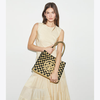 Tory Burch Small Ella Hand-Crocheted Checkered Tote Black / Natural