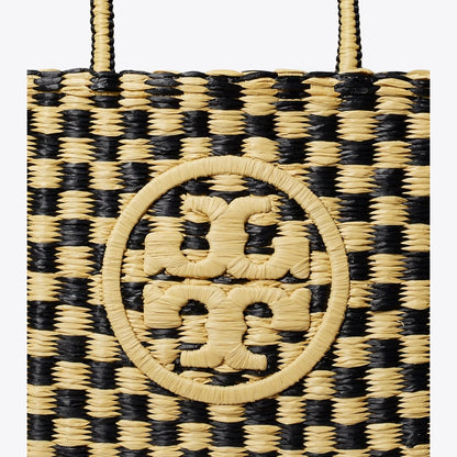 Tory Burch Small Ella Hand-Crocheted Checkered Tote Black / Natural