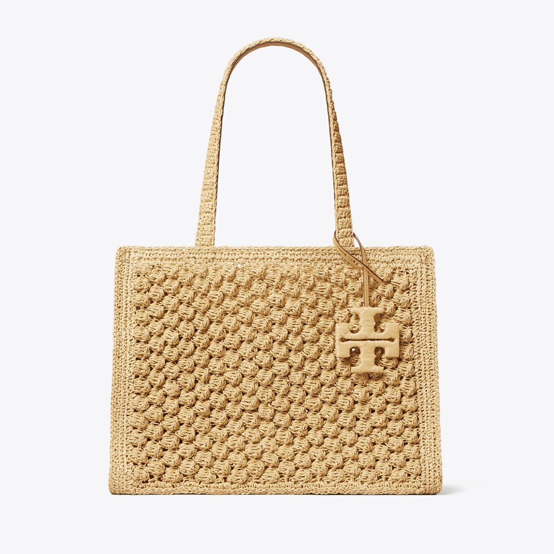 Tory Burch Small Ella Hand-Crocheted Popcorn Tote Natural