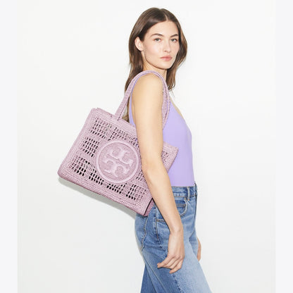 Tory Burch Small Ella Hand-Crocheted Tote Pale Purple