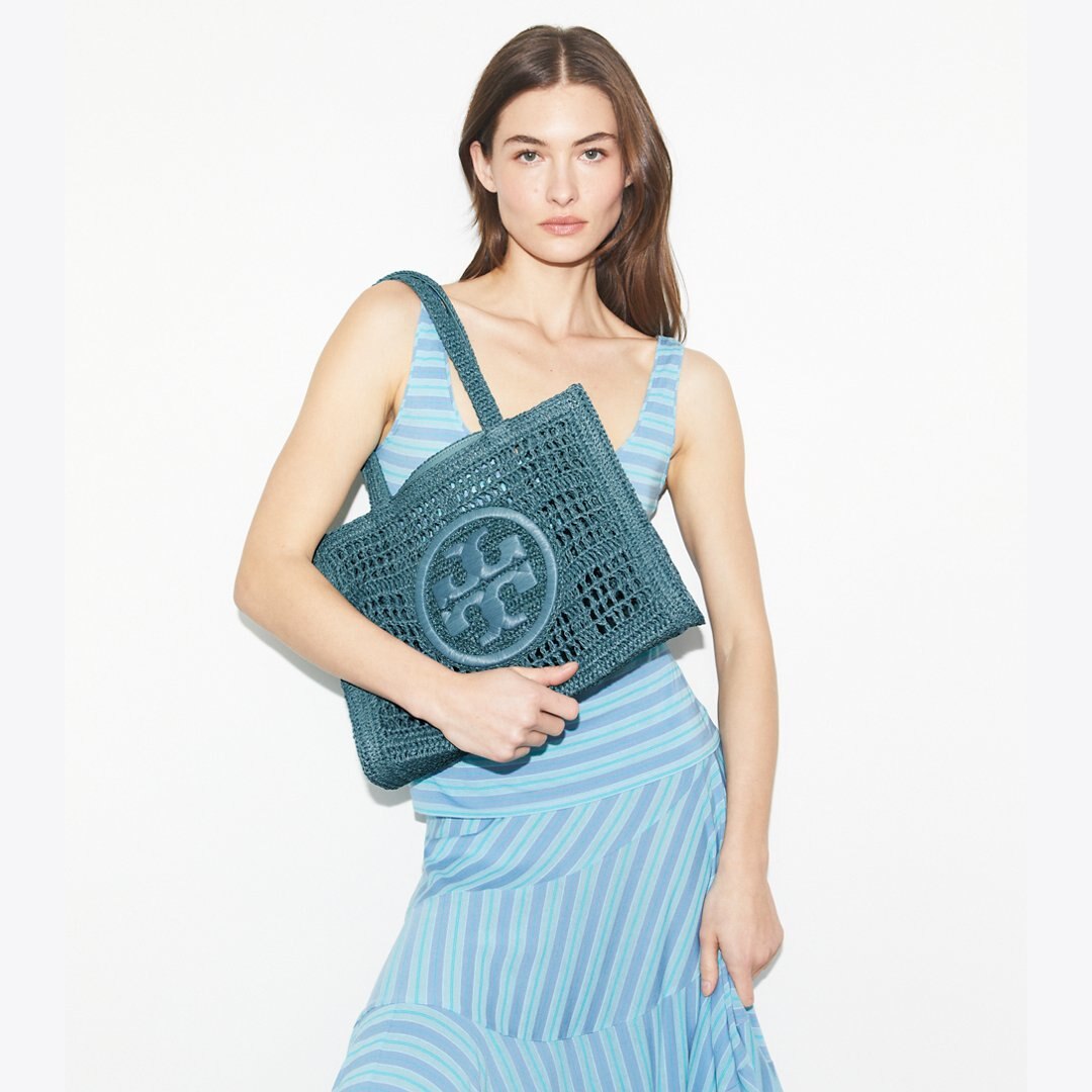 Tory Burch Small Ella Hand-Crocheted Tote Deep Slate