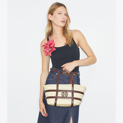 Tory Burch Small Ella Straw Basket Classic Cuoio