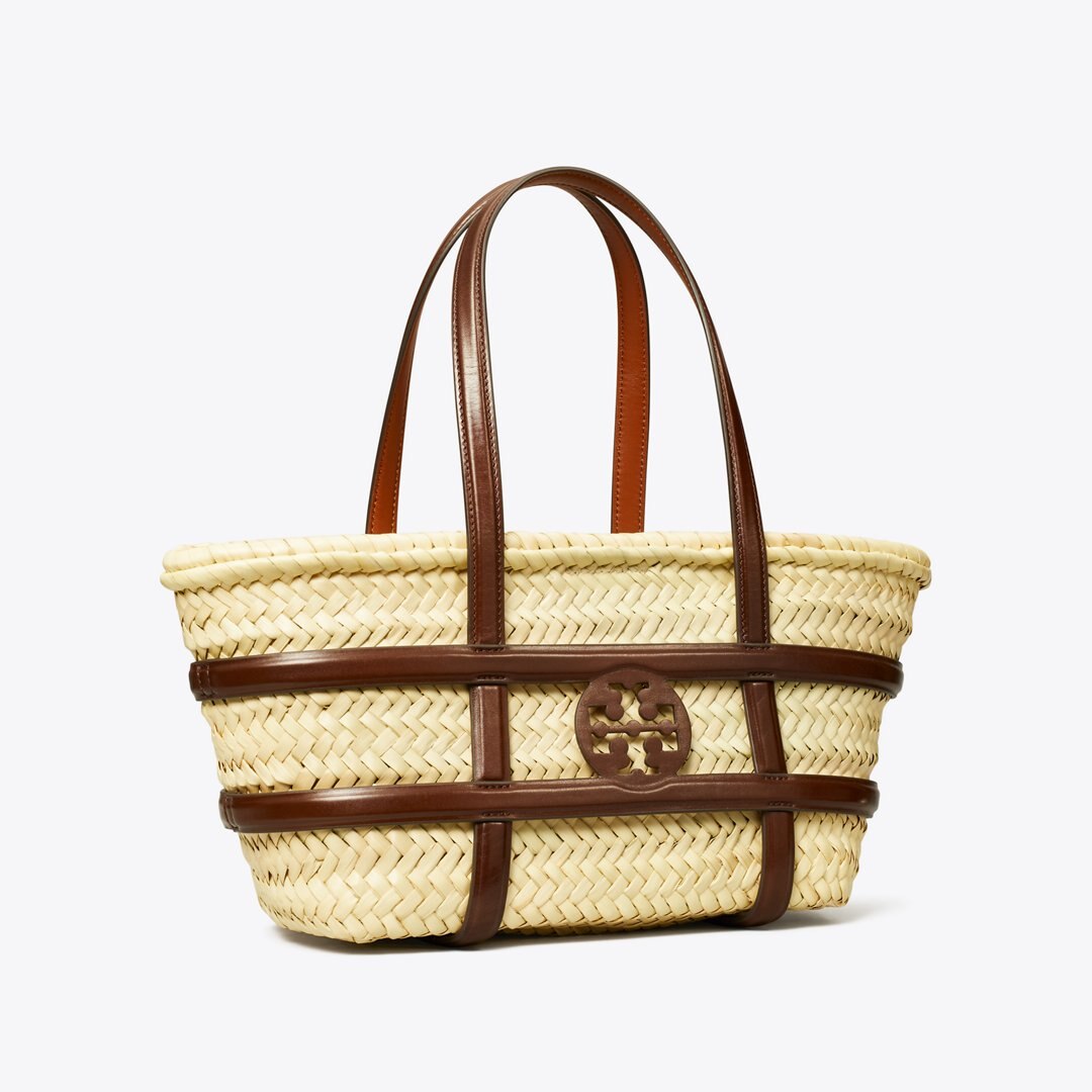 Tory Burch Small Ella Straw Basket Classic Cuoio