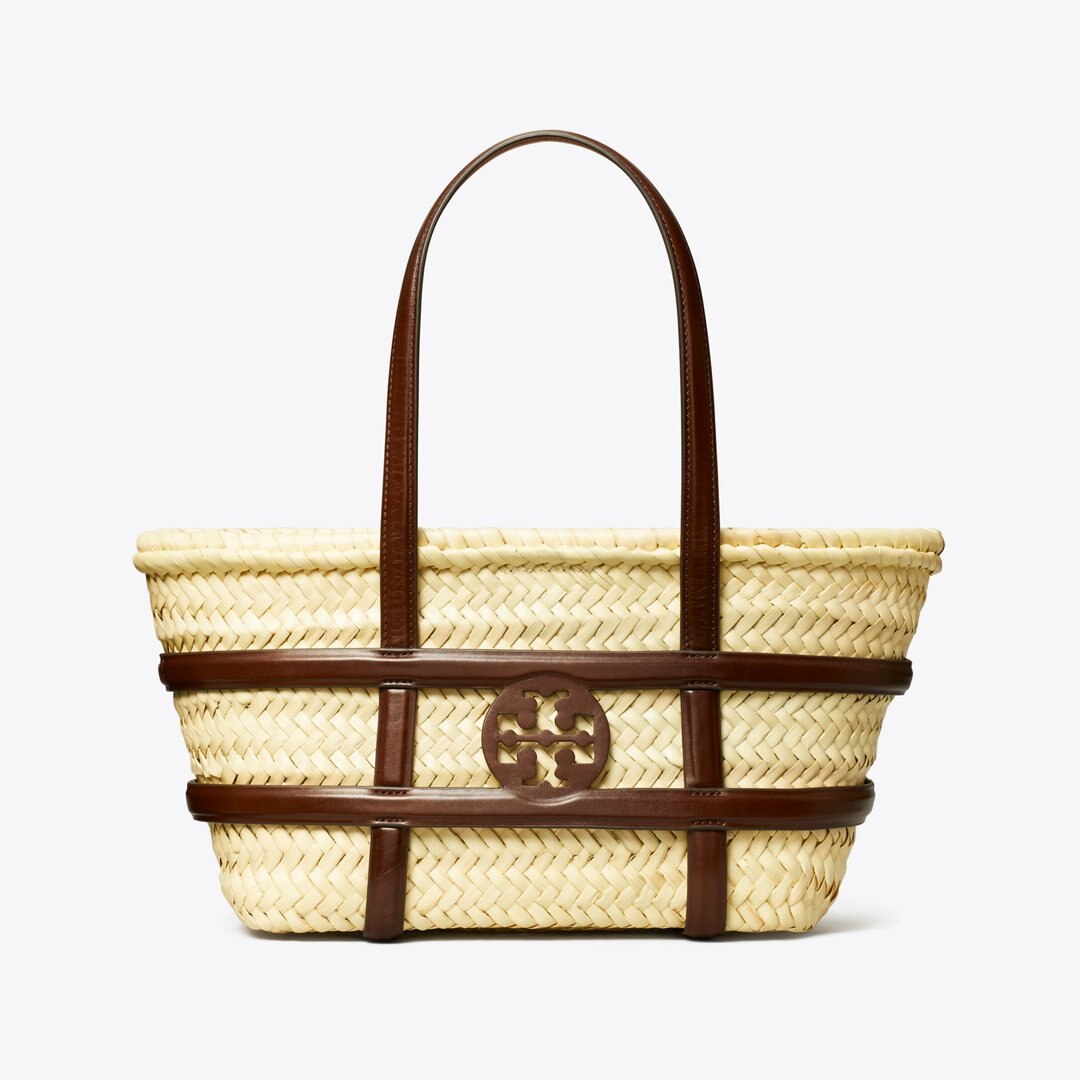 Tory Burch Small Ella Straw Basket Classic Cuoio