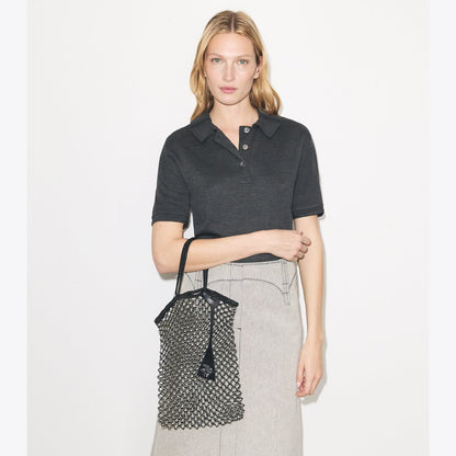 Tory Burch Small Handwoven Chain Mesh Tote Black / Silver