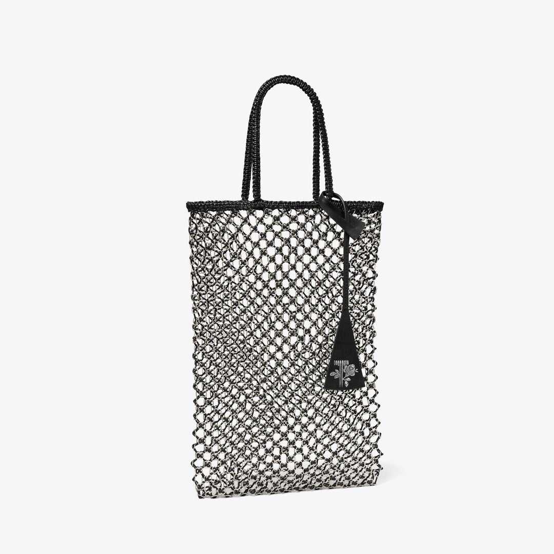 Tory Burch Small Handwoven Chain Mesh Tote Black / Silver