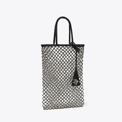 Tory Burch Small Handwoven Chain Mesh Tote Black / Silver