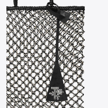 Tory Burch Small Handwoven Chain Mesh Tote Black / Silver