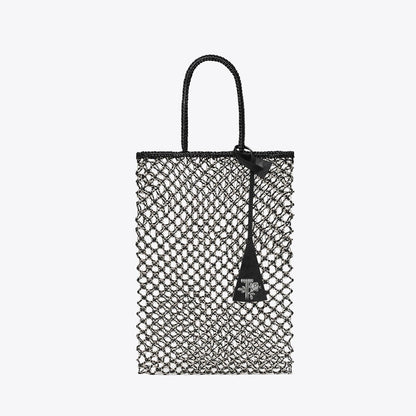 Tory Burch Small Handwoven Chain Mesh Tote Black / Silver