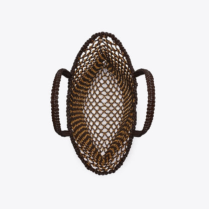 Tory Burch Small Handwoven Chain Mesh Tote Dark Brown / GOLD