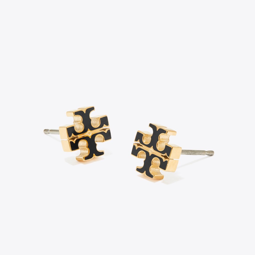 Tory Burch Small Icon Enamel Stud Earrings Black