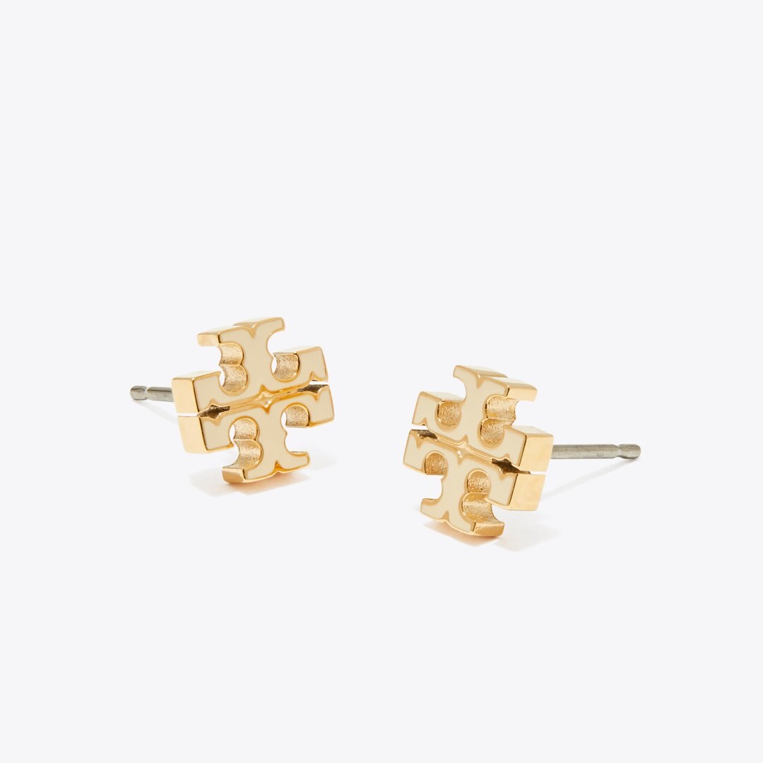 Tory Burch Small Icon Enamel Stud Earrings New Ivory