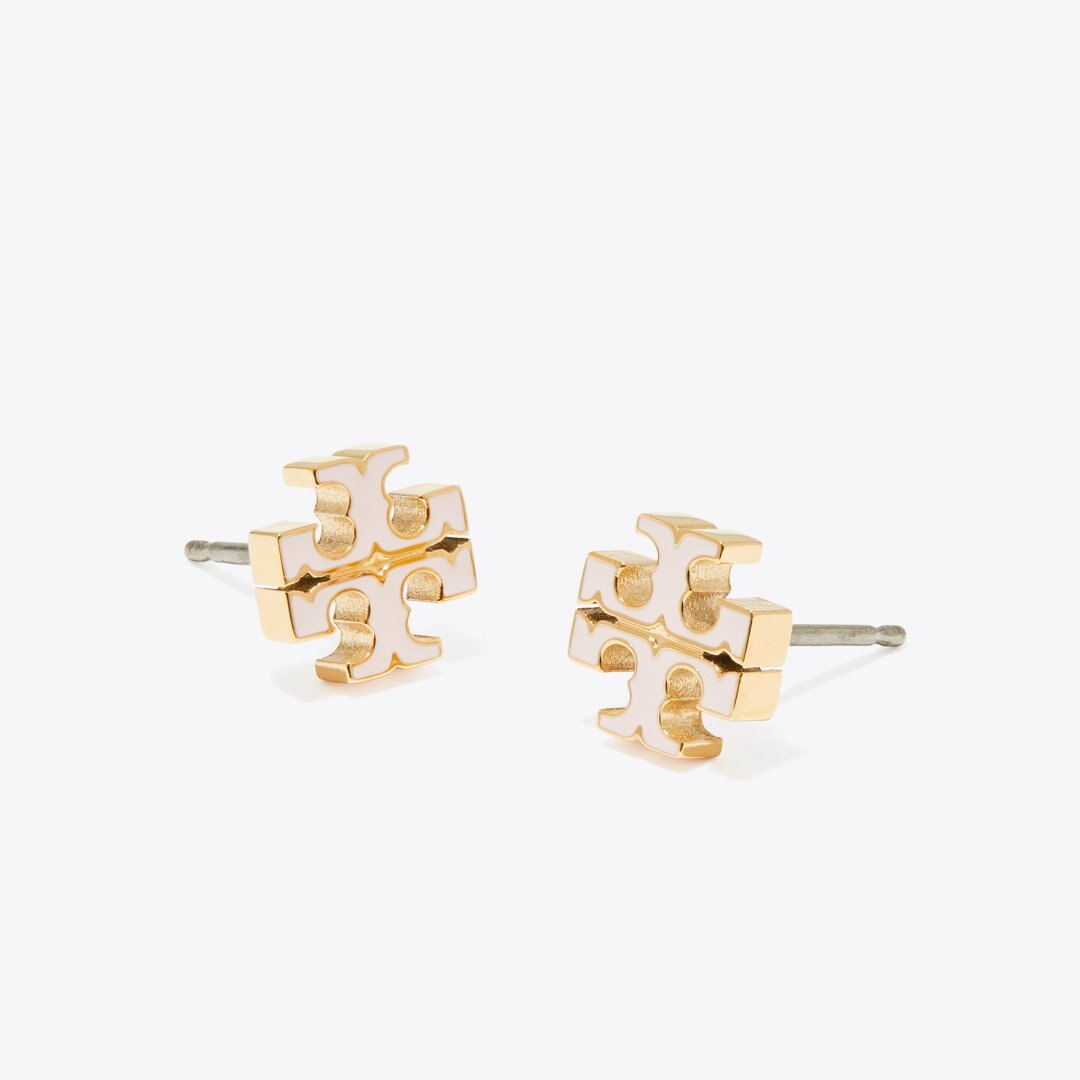 Tory Burch Small Icon Enamel Stud Earrings Pink Snow