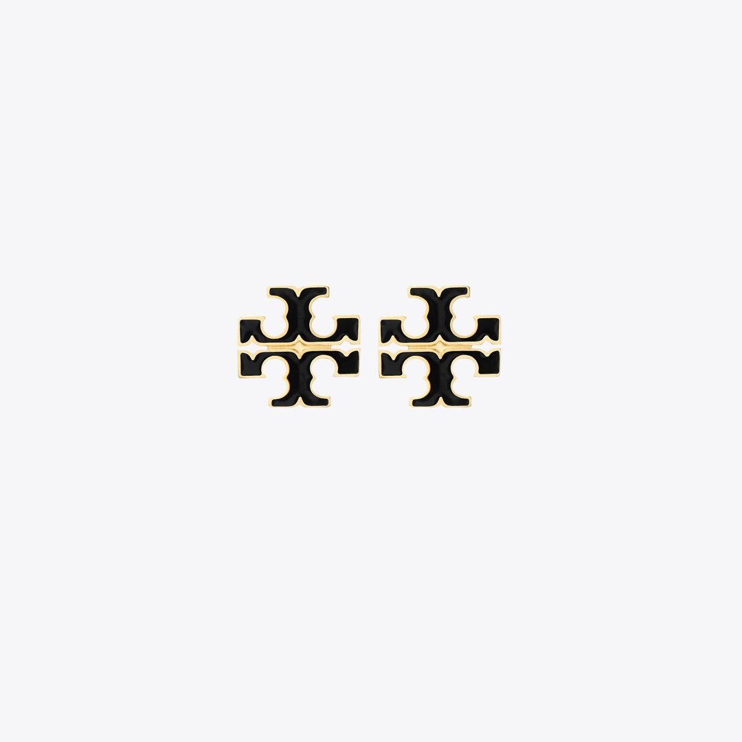 Tory Burch Small Icon Enamel Stud Earrings Black