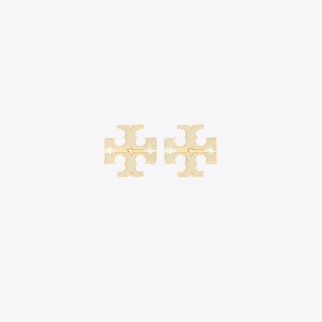 Tory Burch Small Icon Enamel Stud Earrings New Ivory