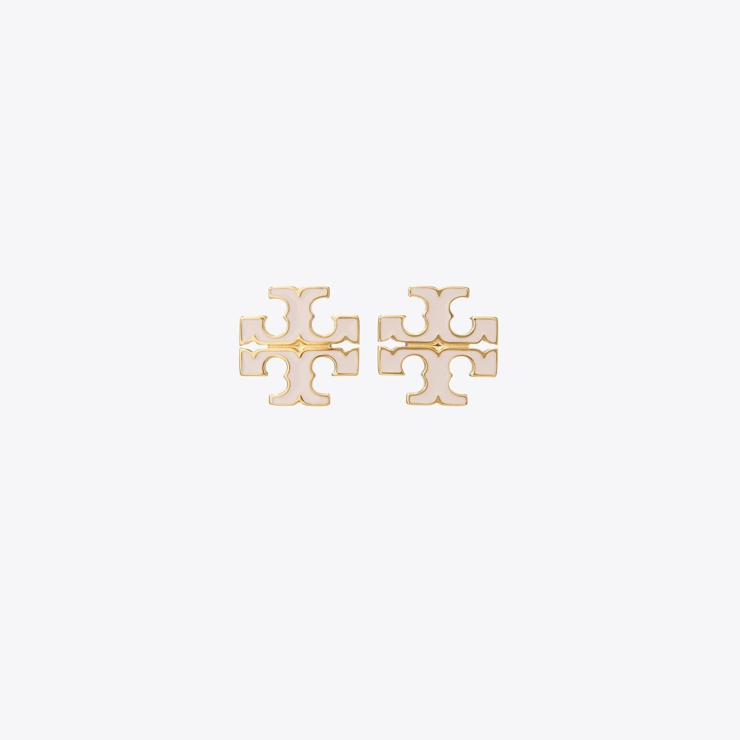 Tory Burch Small Icon Enamel Stud Earrings Pink Snow