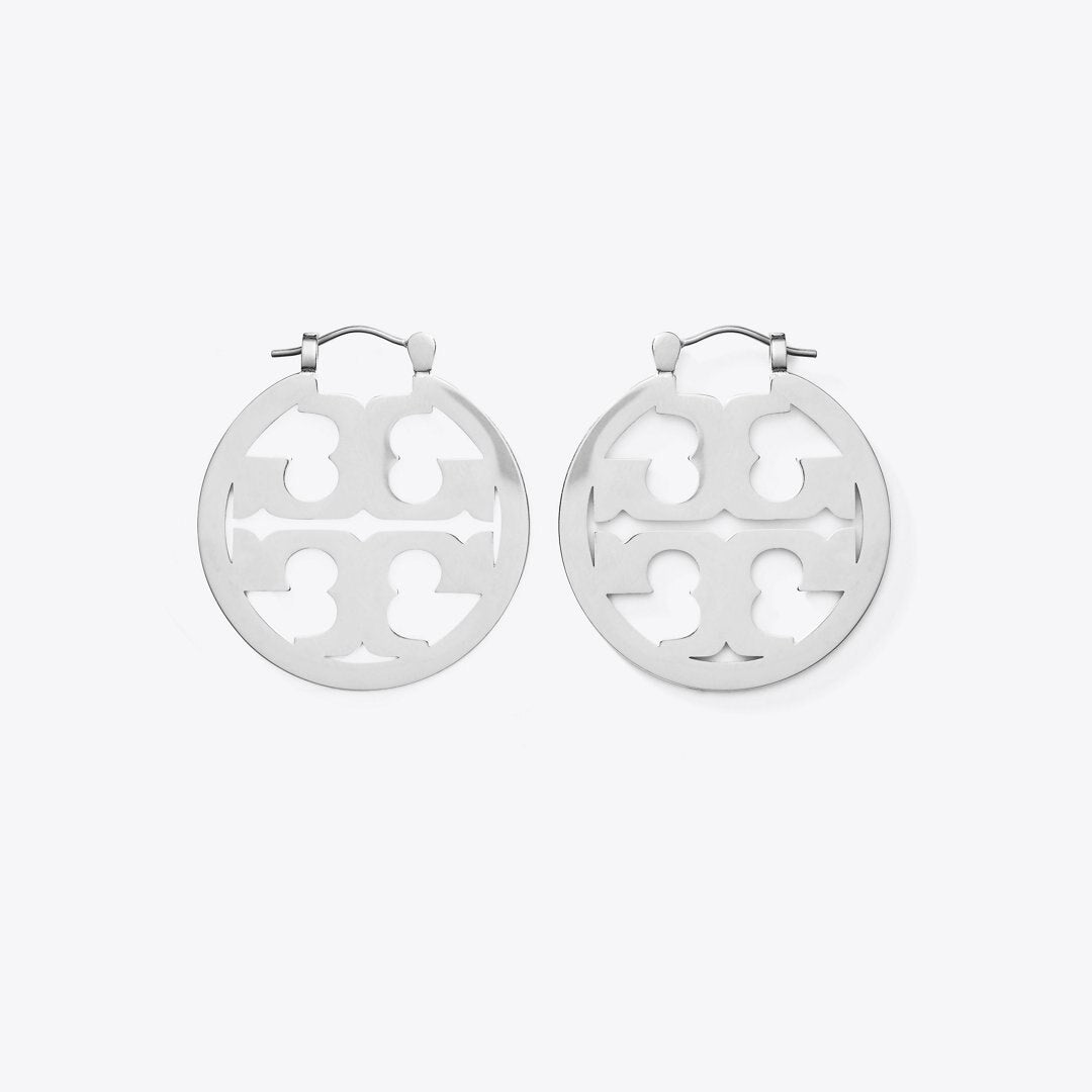 Tory Burch Small Icon Hoop Earrings Tory Silver